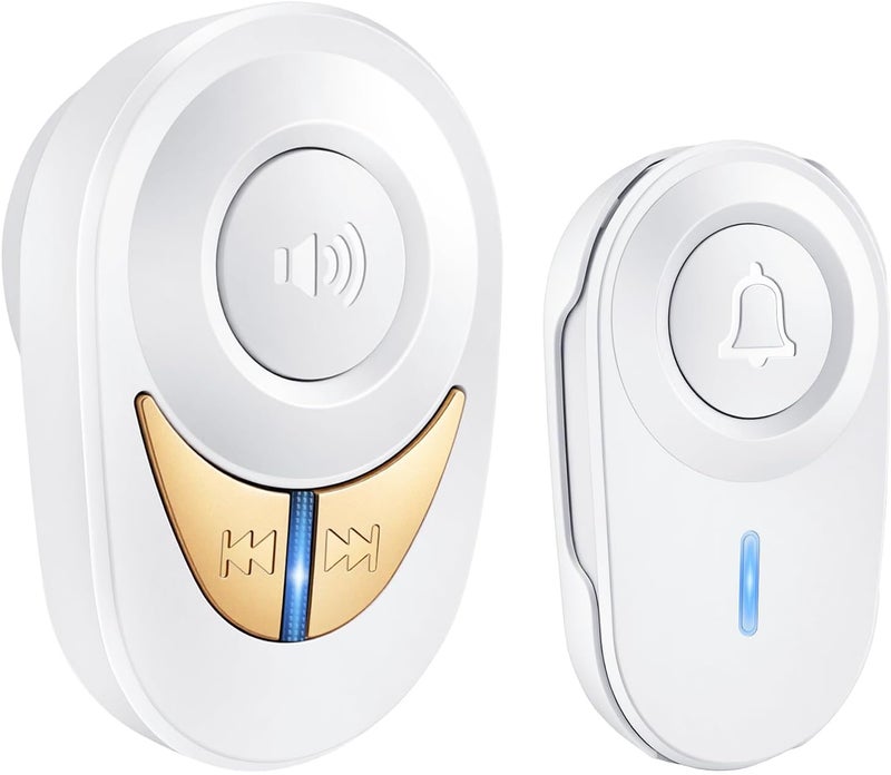 Hapythda Wireless Doorbell,Classroom Doorbell with 48 Chimes 5 Volume Levels Metal Horn,1600FT Range Consumption Wireless Doorbells for Home,Low Power 5-Year Battery Doorbell,White - Image 1